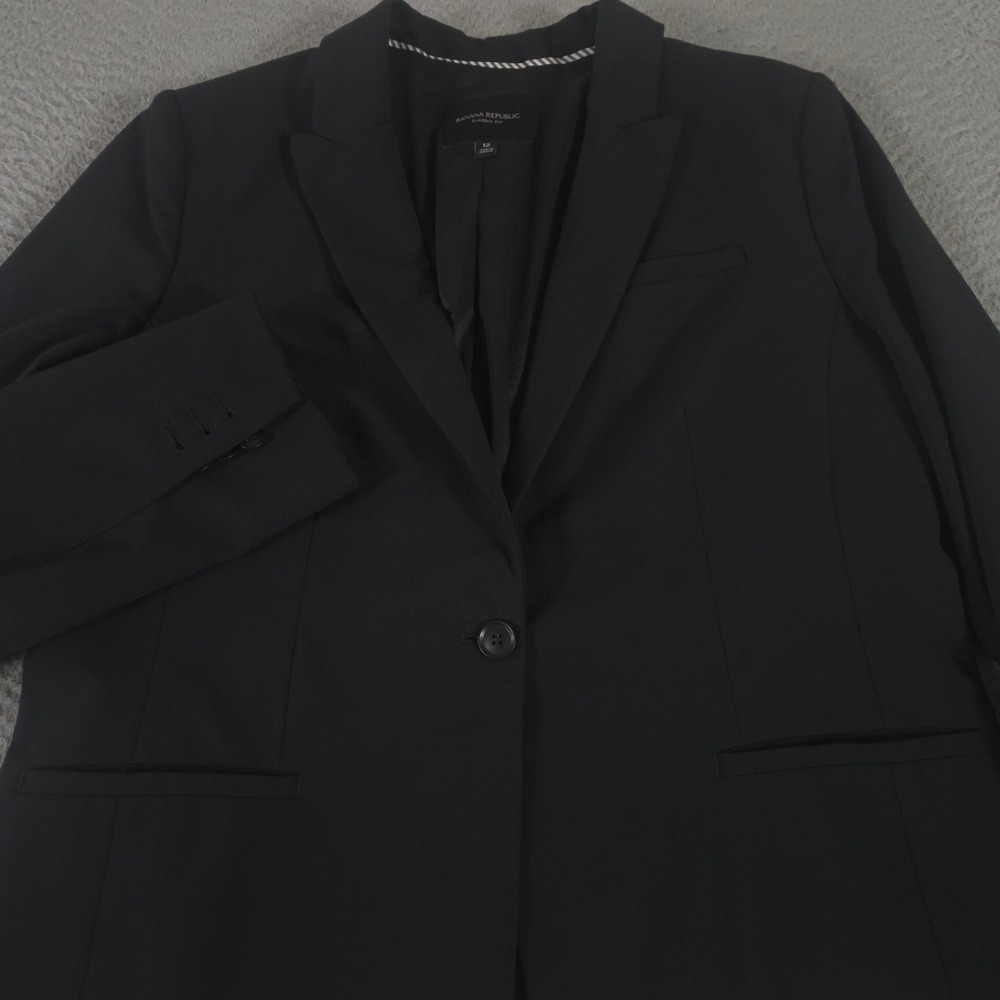 Banana Republic Blazer Womens 12 Black Classic-Fit Washable Italian Wool-Blend